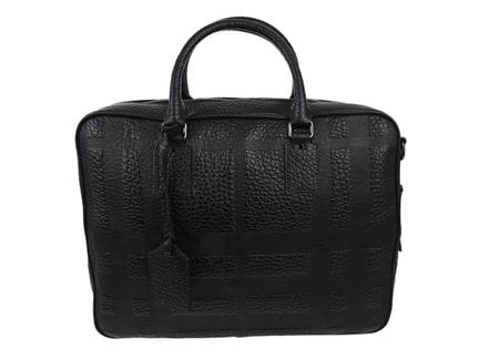 SAC, BURBERRY, cuir gaufré noir, accessoires argen