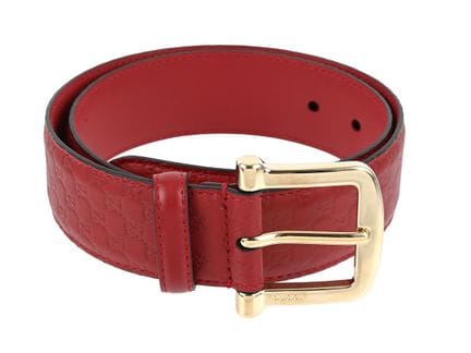 GÜRTEL, GUCCI, GG, rotes Leder, goldfarbene Schnal