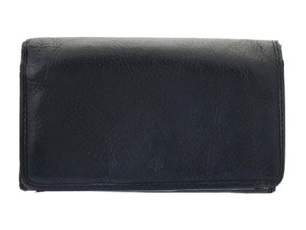 钱包，MULBERRY，黑色皮革，15x9 厘米，卡、硬币、纸币、盒子，有磨损痕迹。