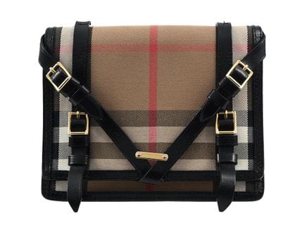 SAC, BURBERRY, tissu à carreaux, cuir noir, finiti