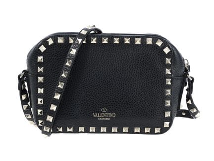 TASCHE, VALENTINO, Kameratasche, schwarzes Leder, 