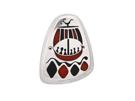 ANTON MICHELSEN, broche, argent massif, émail roug