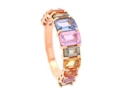 ANELLO, oro rosa 18 carati, zaffiri multicolori a 