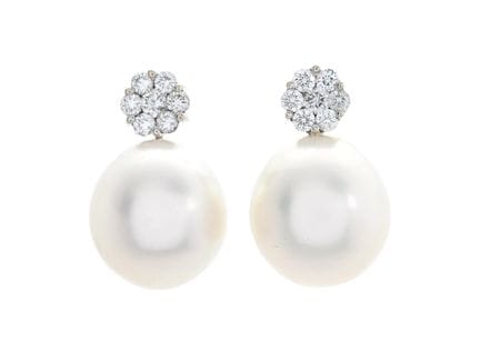 PEARL EARRINGS, 18K white gold, oval South sea pea