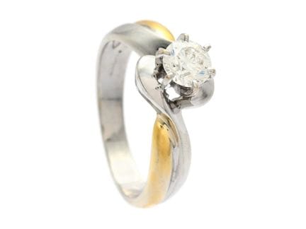 SINGLE STONE RING, 18K white gold/gold, brilliant 
