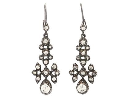 EARRINGS, silver, single cut paste, antique, 18/19
