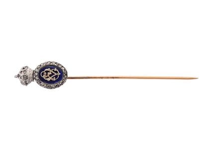 PIN, 18K gold/platinum, rose cut diamonds, enamel 