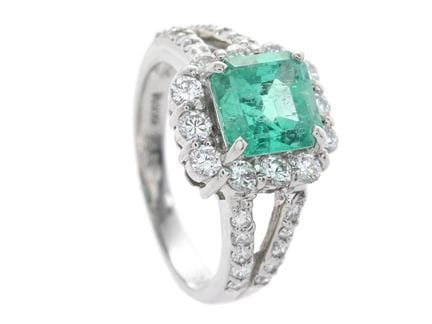 RING, platinum, emerald cut colombian emerald 1,62