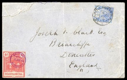 Madagascar, correo interior británico, 1895, 4d ro