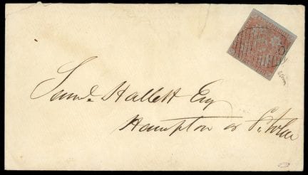 Nuevo Brunswick, 1851, sello rojo de 3 p en sobre 