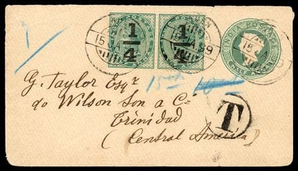 Aden, British India, 1891–1898, 1/4 on 1/2a green,