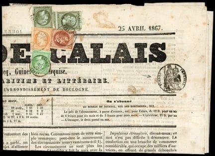Francia, 1862, 1 céntimo oliva (2 ejemplares), 5 c
