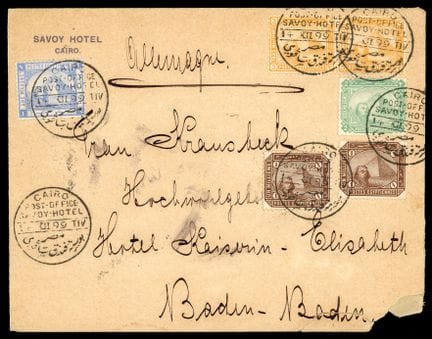 Egipto, 1884, 1 p. azul y 1888-1906, 1 p. marrón (