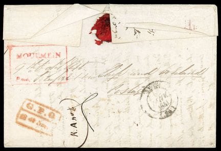 Burma, MOULMEIN postmark with a red border on the 