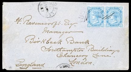 Seychelles, Mauricio, 1879, 8c azul en par OB B64,