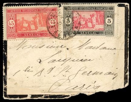 Senegal, Stamp: "Letter received wet/in Dakar due 