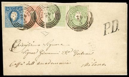 Lombardo-Venetien, 1858–1862, 3s grün (Paar), 15 S