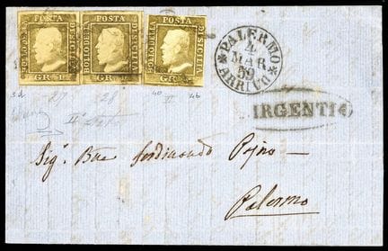 Sizilien, 1859, 1 g olivbraun (Paar, Überdruck 27 