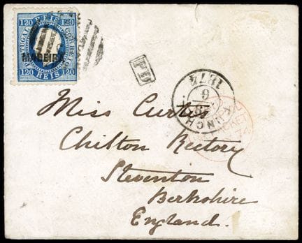 Madeira, 1871–1879, 120r blau OB, C. FUNCHAL auf e