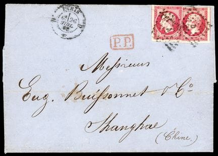 Francia, 1853-1860, 80 céntimos rosa (2 ejemplares