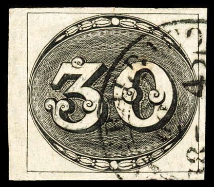 Brazil, 1843, 30r black OB, very fresh  Yvert  1