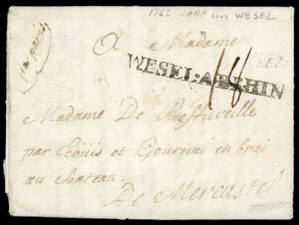 Francia, marca WESEL.ABRHIN y timbre de 18 en una 