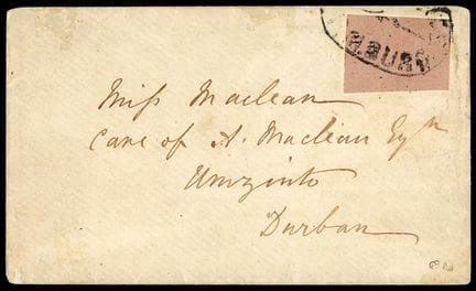 Natal, 1857-1858, 3p rosa (defectuoso) OB en sobre