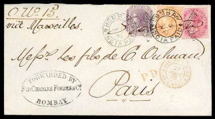 India británica, 1865-1873, 8p violeta, 2a naranja