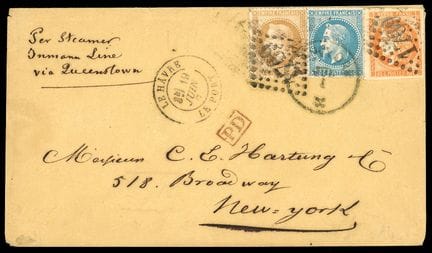 Francia, 1863-1870, 10 céntimos en color bistre y 