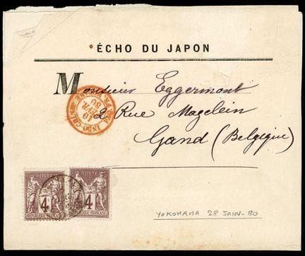 Francia, 1877-1880, 4c gris lila (2 ejemplares) OB