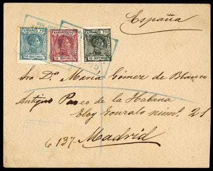 Fernando-Po, 1907, 10 c marrón-lila, 15 c verde-br