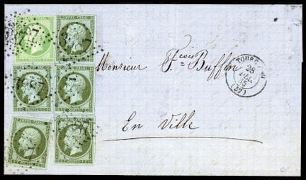 Francia, 1853-1860, 1 céntimo oliva (5 ejemplares)
