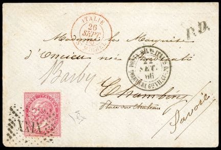 Italien, 1863–1877, 40c rosa OB XXIX, Stempel „POS
