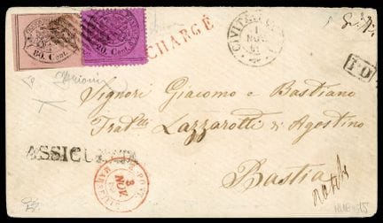 Kirchenstaaten, 1867, 80c „Saumon“ und 1868, 20c „