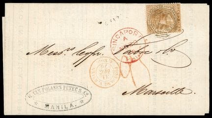 Malaca, 1867-1882, 2c marrón OB B/172, «C. SINGAPO