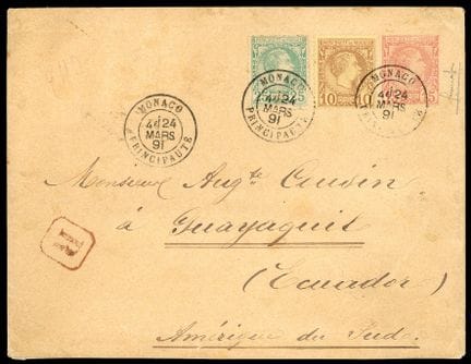 Monaco, 1885, 10c braun und 25c grün, poststempelf