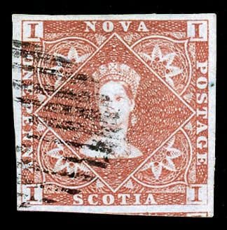 Nueva Escocia, 1851-1853, 1 p. de color marrón roj