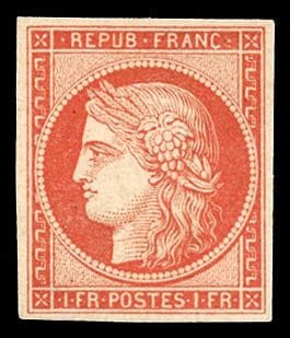 Francia, 1849-1850, 1 franco bermellón vivo, nuevo