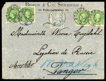 Marokko, Schweden, 1891–1913, 5ö grün (2 Paare) OB