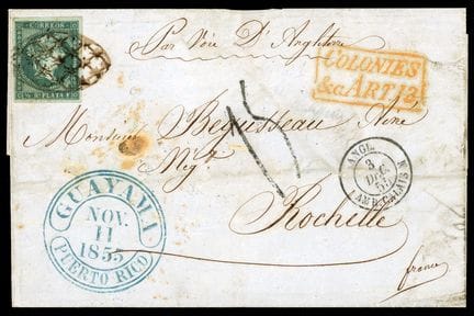 Puerto Rico, Antillas Españolas, 1855, 1/2r azul v