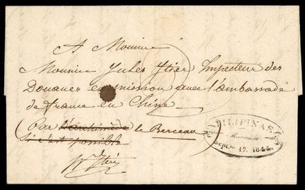 Filipinas, carta de Perpiñán con destino a China, 