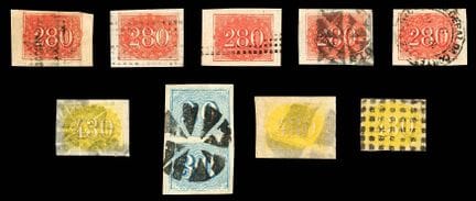 Brazil, 1854–1861 Issue. 
Set of used stamps (30r 