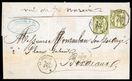 Francia, 1876-1878, 1f de bronce (2 ejemplares) OB