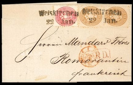 Austria, 1863–1864, 5k pink and 15k brown in a pai
