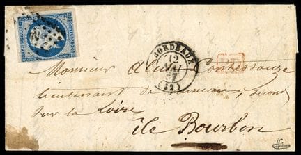 Francia, 1853-1860, 20 céntimos azul (red rasgada)