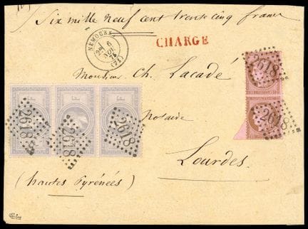 Francia, 1863-1870, 5 francos gris-violeta en band
