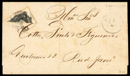 Brazil, 1876–1877, 200r black, cut in half, no ove
