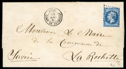 Francia, 1860, 20 céntimos azul OB con rombo C.d.S
