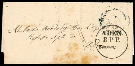 Aden, ADEN/B.P.P./Bearing postmark on a letter fro