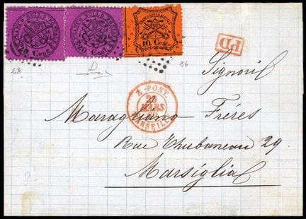 Kirchenstaaten, 1868, 10c rot-orange und 20c Solfe
